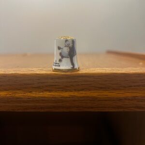 Vintage Gorham Christmas Thimble with Gold Accents - Normal Rockwell Design